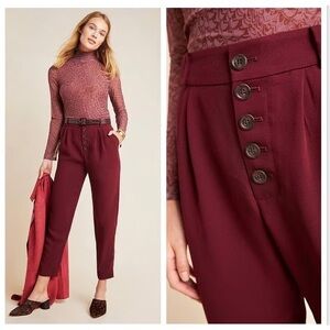 Anthropologie Sasha Maroon Button-Fly Tapered Pants Size 2